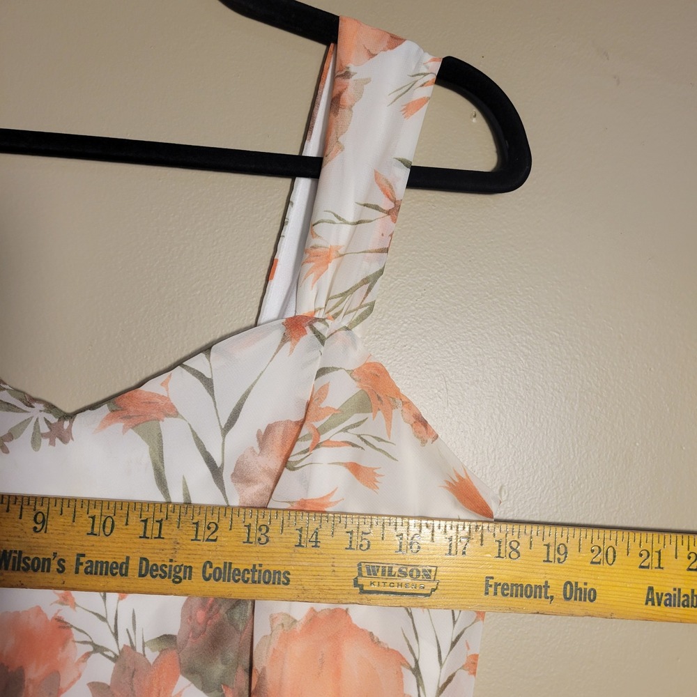Dressbarn Orange Floral Sweetheart Midi Dress Womens 14 White Sleeveless Chiffon - Picture 7 of 12